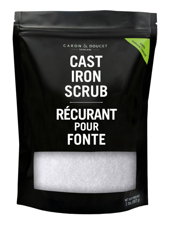 100% Natural Cast Iron Salt Scrub formulated to remove rust & food residues. Helps to fortify and protect your natural cast iron seasoning. Unlike metal scrubbers on the market, this cast iron scrub will not scratch the surface of your cast iron resulting in the increased longevity of your cookware.