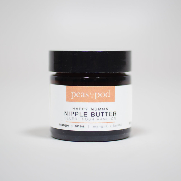 Our lanolin-free Nipple Butter is a rich, natural ointment made with organic Cocoa, Shea and Mango butters. It soothes, nourishes and moisturizes sore and cracked nipples. Safe for both nursing mamas and babies, a little of our butter will go a very long way.