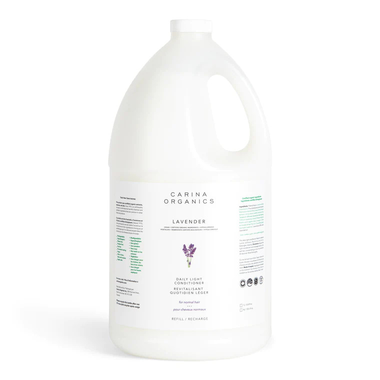 *This is a refillable product and sold by weight*




A daily light conditioner formulated with certified organic plant, vegetable, flower and tree extracts and scented with organic extracts from the lavender flower. Helps to restore luster, softness, flexibility, and shine. Detangles instantly.

Directions: Apply and massage evenly into wet hair, emphasizing any dry ends for 30 seconds. Rinse thoroughly.

This product is:

Synthetic Free
Hypoallergenic
Cruelty Free
Vegan
100% Biodegradable (safe in rivers, lakes and oceans)
Soy Free
Gluten Free
Dye Free
Paraben Free




Lavender Ingredients: Filtered Aqua, Cocos nucifera (coconut) oil, Cetyl Alcohol (fatty alcohol from Coconut), Olea europaea (olive) fruit oil, Cucurbita pepo (pumpkin) seed oil, Pinus elliottii (pine) extract, Pinus banksiana (pine) extract, Matricaria chamomilla (chamomile) flower extract, Urtica dioca (nettle) leaf extract, Taraxacum officinale (dandelion) leaf extract, Trifolium pratense (clover) flower extract, Acetic Acid (Apple Cider Vinegar), Magnesium Chloride (Magnesium Oil), Cyamopsis tetragonoloba (guar/cluster bean), Lavendula officinalis (lavender) oil.

Peppermint Ingredients: Filtered Aqua, Cocos nucifera (coconut) oil, Cetyl Alcohol (fatty alcohol from Coconut), Olea europaea (olive) fruit oil, Cucurbita pepo (pumpkin) seed oil, Pinus elliottii (pine) extract, Pinus banksiana (pine) extract, Matricaria chamomilla (chamomile) flower extract, Urtica dioca (nettle) leaf extract, Taraxacum officinale (dandelion) leaf extract, Trifolium pratense (clover) flower extract, Acetic Acid (Apple Cider Vinegar), Magnesium Chloride (Magnesium Oil), Cyamopsis tetragonoloba (guar/cluster bean) gum, Mentha piperita (peppermint) leaf oil.

Sweet Pea Ingredients: Filtered Aqua, Cocos nucifera (coconut) oil, Cetyl Alcohol (fatty alcohol from Coconut), Olea europaea (olive) fruit oil, Cucurbita pepo (pumpkin) seed oil, Pinus elliottii (pine) extract, Pinus banksiana (pine) extract, Matricaria chamomilla (chamomile) flower extract, Urtica dioca (nettle) leaf extract, Taraxacum officinale (dandelion) leaf extract, Trifolium pratense (clover) flower extract, Acetic Acid (Apple Cider Vinegar), Magnesium Chloride (Magnesium Oil), Cyamopsis tetragonoloba (guar/cluster bean) gum, Lathyrus odoratus (sweet pea) flower extract.

Unscented Ingredients: Filtered Aqua, Cocos nucifera (coconut) oil, Cetyl Alcohol (fatty alcohol from Coconut), Olea europaea (olive) fruit oil, Cucurbita pepo (pumpkin) seed oil, Pinus elliottii (pine) extract, Pinus banksiana (pine) extract, Matricaria chamomilla (chamomile) flower extract, Urtica dioca (nettle) leaf extract, Taraxacum officinale (dandelion) leaf extract, Trifolium pratense (clover) flower extract, Acetic Acid (Apple Cider Vinegar), Magnesium Chloride (Magnesium Oil), Cyamopsis tetragonoloba (guar/cluster bean) gum.