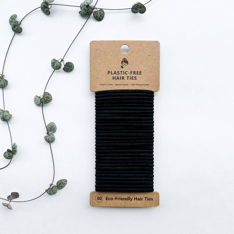 These eco friendly hair ties are made from 100% Natural Rubber & Certified Organic Cotton. They are plastic-free and fully biodegradable. Unlike standard hair ties that are made of synthetic rubber and polyester (materials that can take thousands of years to break down and may never fully break down).
