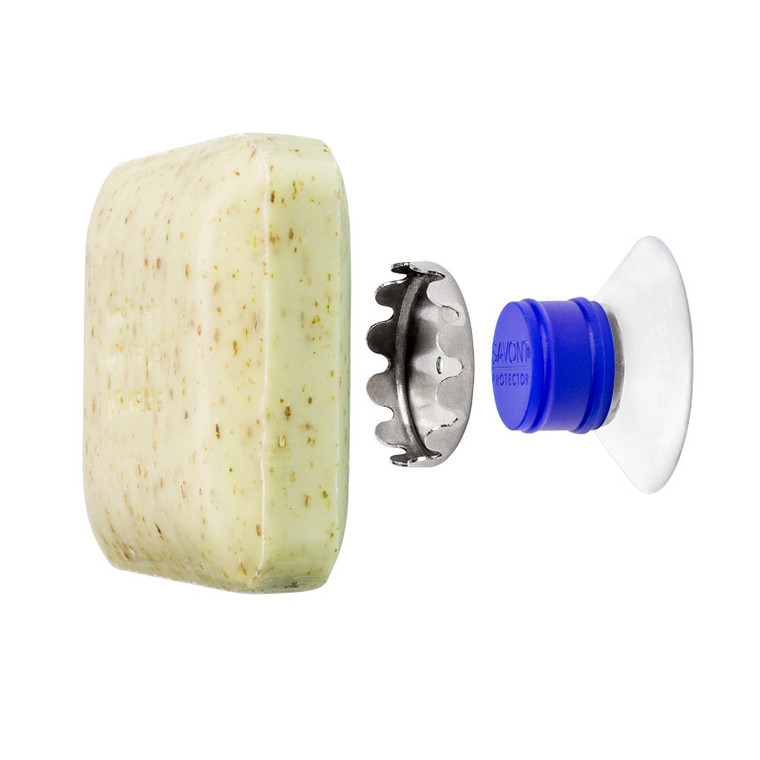 SAVONT is the first soap holder that allows you to store solid soaps directly inside the sink. It attaches with a suction cup without drilling or gluing. The soap is suspended by a magnet and dries completely inside the washbasin. Soapsuds flow directly into the sink. Use the same method to attach the soap holder in the shower or bathtub.