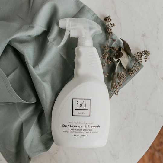 Só Clean - Stain Remover & Prewash uses powerful plant-based enzymes to safely remove stains from your clothing and fabrics.  For use on all stains including grass, blood, wine, sauces, cooking oil, grease, baby food and more!