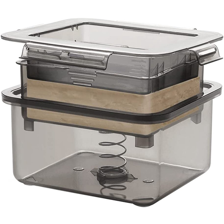 Transform your tofu with this unique and stylish tofu press.

Features:

Squeeze the water out of the tofu and improve its taste and texture.
Compact and fits in the refrigerator.
Safe material: made of food grade PP, safe and healthy, non-toxic and tasteless.
Easy to clean: Easy and quick cleaning. Dishwasher safe.