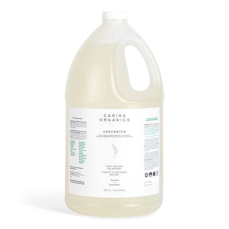 A fast drying, firm holding styling spray formulated with certified organic plant, vegetable, flower and tree extracts.  Locks hair into place, while adding extra shine, without build-up or flaking. This formulation allows you to brush out and restyle your hair at any time.