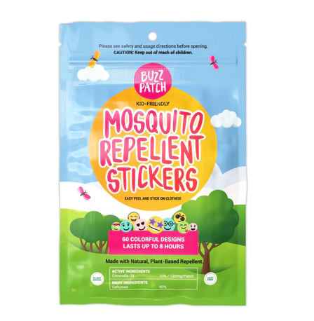 Natural Mosquito & Insect Repellent Stickers are the natural solution for keeping kids (and parents!) safe from mosquitoes and other insects. Made with 100% natural essential oils, these Deet-free repellent stickers create a protective citronella shield, cleverly camouflaging your little ones from mosquitoes without sprays, mess, or chemicals.