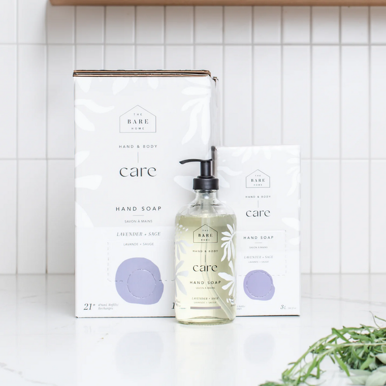 Designed for sensitive skin and the planet. Our nourishing vitamin E-enriched Hand Soap will leave your hands soft and hydrated. Enjoy the fresh floral + mildly sweet scent of Lavender perfectly blended with the herbaceous notes of Sage.