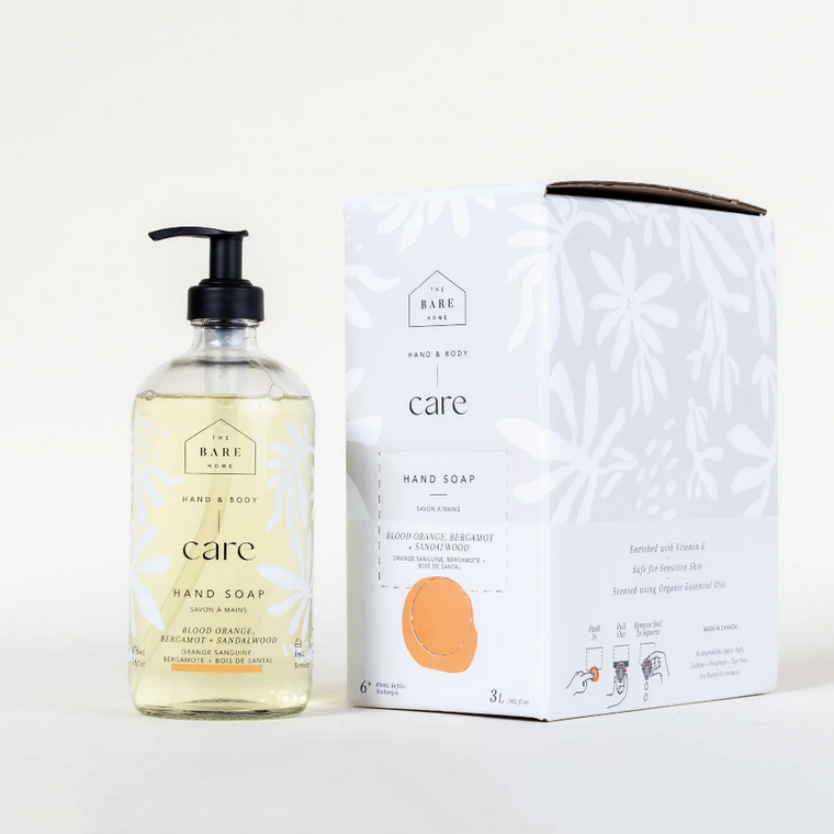 Designed for sensitive skin and the planet. Our nourishing vitamin E-enriched Hand Soap will leave your hands soft and hydrated. Enjoy the fresh citrus of Blood Orange + Bergamot perfectly blended with the warm earthy notes of Sandalwood + Vetiver.