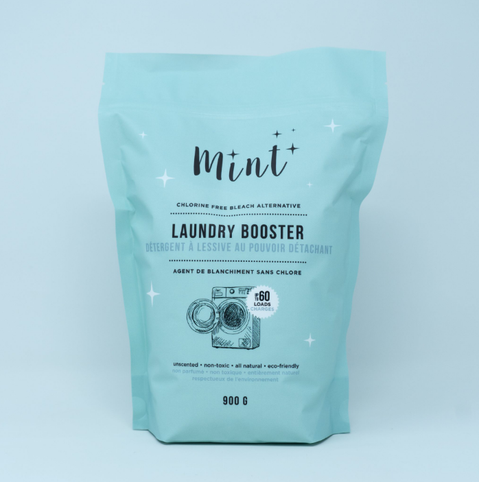 Mint Laundry Booster is a safe and natural bleach alternative that eliminates the toughest stains and odours.  Formulated with simple, all natural ingredients that are optimized to make your whites and colours vibrant and feeling extra clean.  No bleach, no dyes, no fragrances, just the good stuff!  Safe for both HE and top loader machines. Septic safe and colour safe. The perfect pairing with your Mint Laundry Detergent.