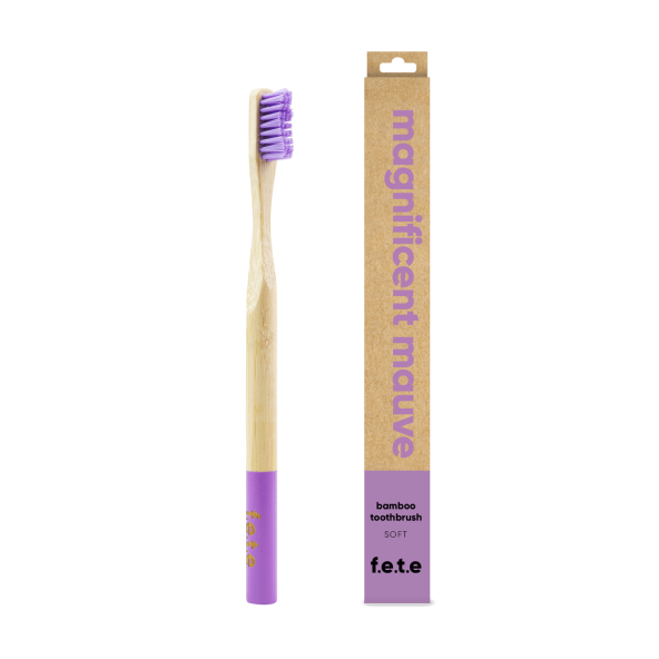 Smooth natural bamboo toothbrushes, available in various colours with recyclable bristles.