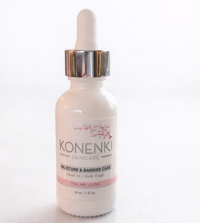 Our Moisture & Barrier Care Facial Oil is a fast-absorbing blend of vegan squalane and jojoba that deeply nourishes while mimicking your skin’s natural sebum. This lightweight yet luxurious oil leaves skin soft, supple, and resilient (without feeling heavy or greasy). A perfect daily boost for dry or mature skin craving lasting hydration and comfort.