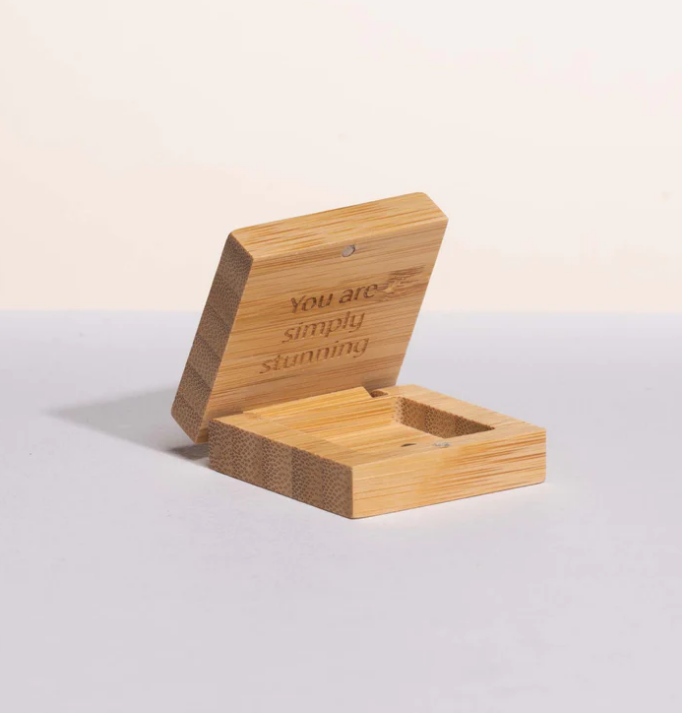 Bamboo palettes that have a customizable magnetic backing to allow you to design your palette layout. You choose your shades, so no product goes unused—or to a landfill. This reusable palette is the epitome of capsule beauty.